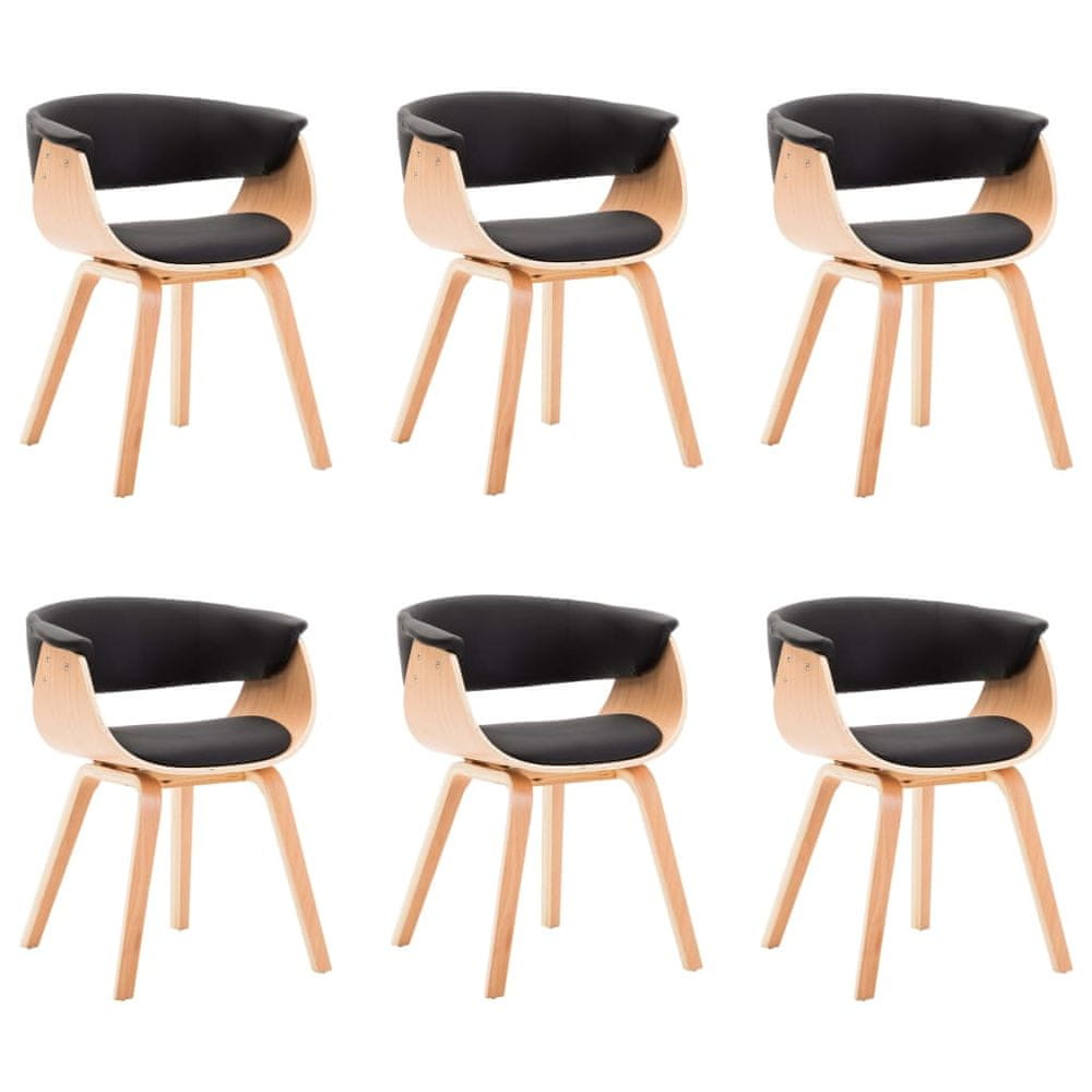 Vidaxl Jedálenské stoličky 6 ks čierne ohýbané drevo a umelá koža
